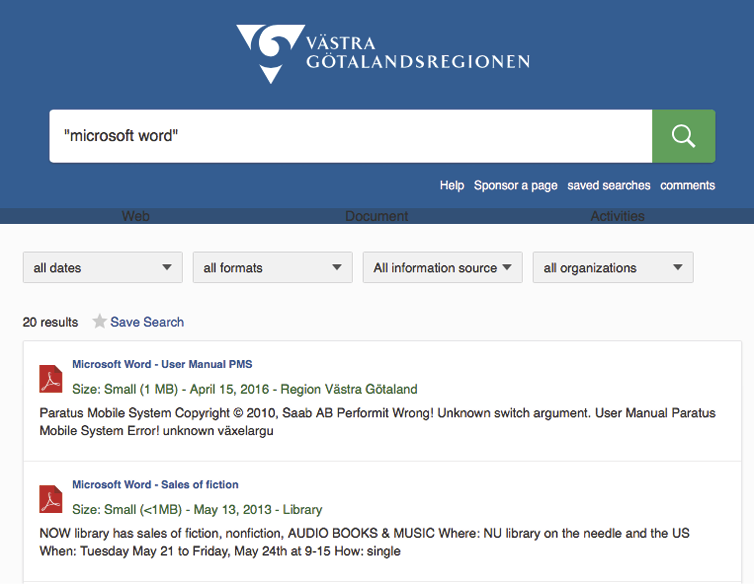 Image 5: An easy test you can perform on your own intranet is to search for what’s not supposed to give any results, as in the illustration above.